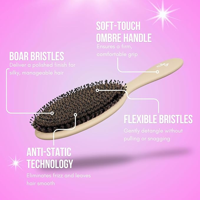 SimplyHair Ultimate Hair Extension Brush & Detangler Anti-Static, Dual Bristle Design, Soft Boar Bristle, Great for All Hair Types & Extensions - Biege Ombre Brush Ideal for Adults & Kids