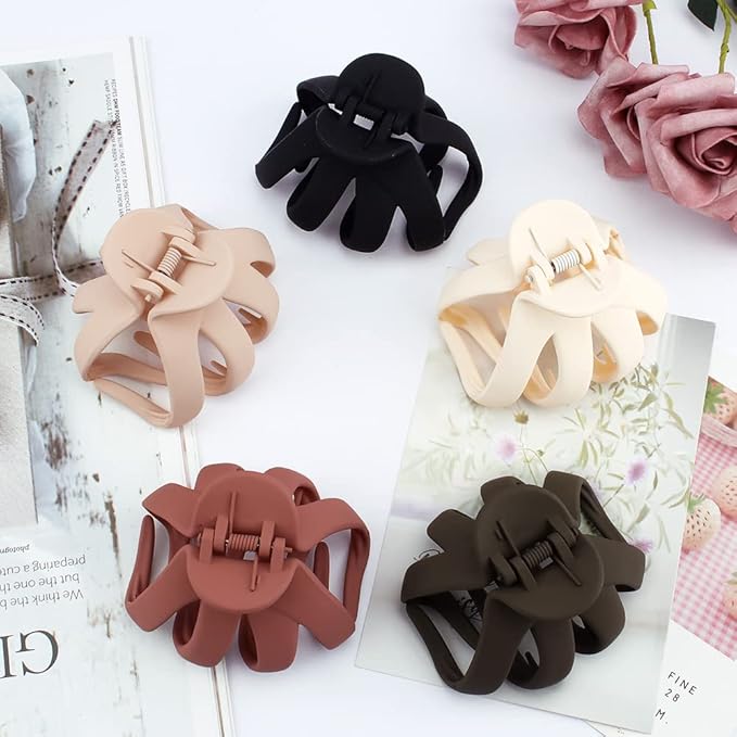 Hair Clips, 5Pcs Octopus Matte Hair Claws for Women, Large 3.15" Hair Clips for Thick Hair, Non-slip Jaw Clips, Hair Accessories