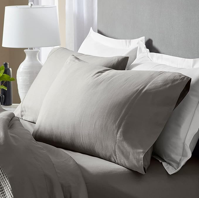 Boll & Branch Signature Hemmed Pillowcase Set - Standard, Stone - Luxury 100% Organic Cotton - Buttery Soft and Breathable - Softer with Every Wash - 2 Pillowcases Included