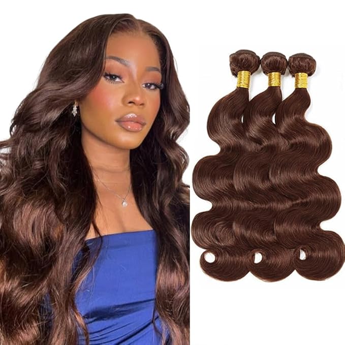 Color 4 Body Wave Bundles Human Hair Brown Bundles 22 24 26 Inch Niegmeag Brazilian Virgin Soft and Silky Remy Hair Extensions Double Weft Chocolate Brown Body Wave Bundle 300g