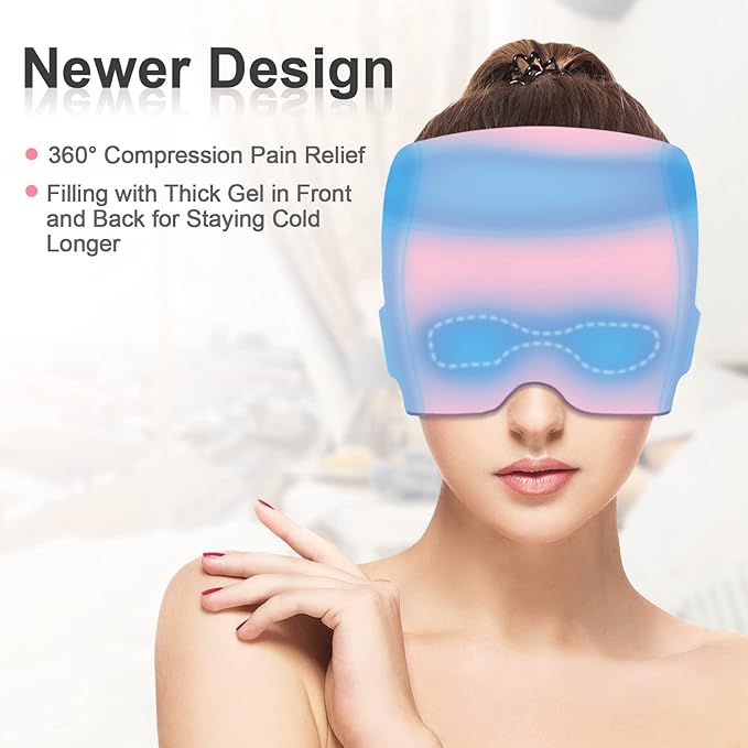 Headache Relief Cap With Reusable 360 Ice Gel Pack - Wearable Migraine and Tension Relief Hat for Puffy Eyes, Sinus & Stress - One Size Fits All