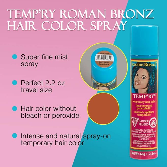 Jerome Russell Temp'ry Spray-on Roman Bronze Hair Color, 2.2oz x 3 pack