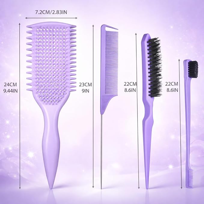 Detangler Brush for Curly Hair, Lightweight Curly Hair Brush with Vented Design for Easy Glide, Effortlessly Detangles Without Pulling or Snagging, Suitable for All Wet and Dry Hair Types (Pruple)
