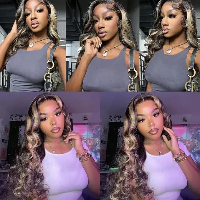 Blonde Body Wave Bundles Human Hair Highlight Bundles 14 16 18 Inch Brazilian Virgin Soft and Silky Remy Hair Extensions Niegmeag 2 Tone Black and Honey Blonde Bundle