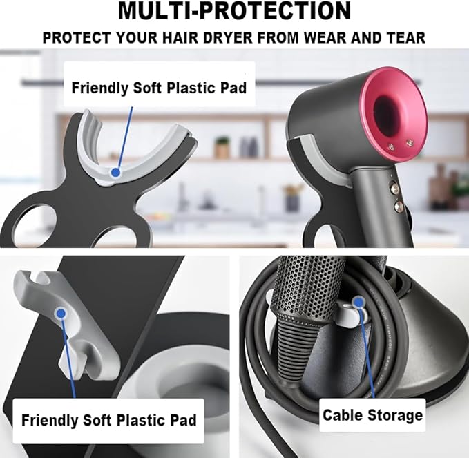 Hair Dryer Stand Holder,Hair Styler Storage Rack for Dyson Supersonic,Desk Aluminum Alloy Bracket,Power Plug and Nozzle Attachments Organizer For Bathrooms,Salons,or Bedrooms