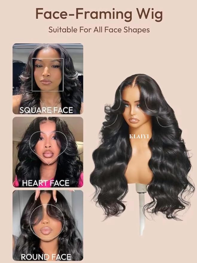 KLAIYI HD Real Scalp Wig 13x4 Lace Frontal Human Hair Wig Loose Body Wave with Face Framing Curtain Bangs Pre Everything Glueless 3S Wear and Go Precut Lace Pre Plucked Pre Bleached 180%Density 22Inch