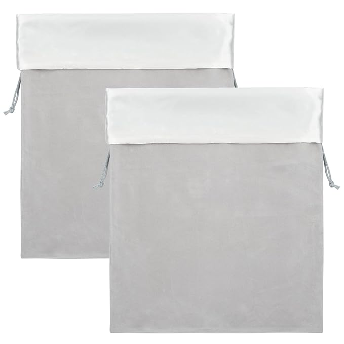 Segbeauty 2pcs Velvet Satin Bags with Drawstring, 15.7x11.8in Large Velvet Drawstring Bag Jewelry Bags with Satin Liner, 40x30cm Hair Dryer Storage Bag Pouch for Diffuser Clothes Gray