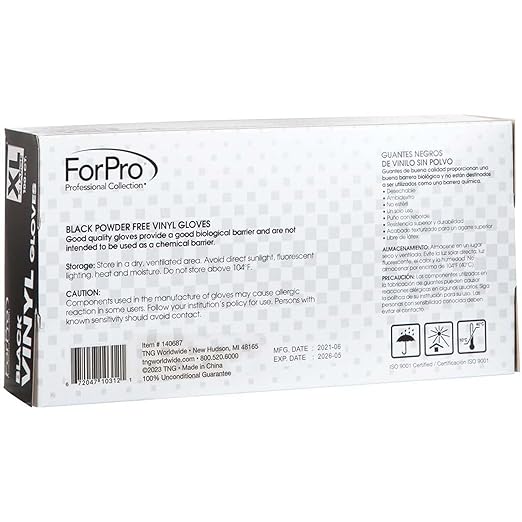 ForPro Disposable Vinyl Gloves, Black, Industrial Grade, Powder-Free, Latex-Free, Non-Sterile, Food Safe, 2.75 Mil. Palm, 3.9 Mil. Fingers, X-Large, 100-Count