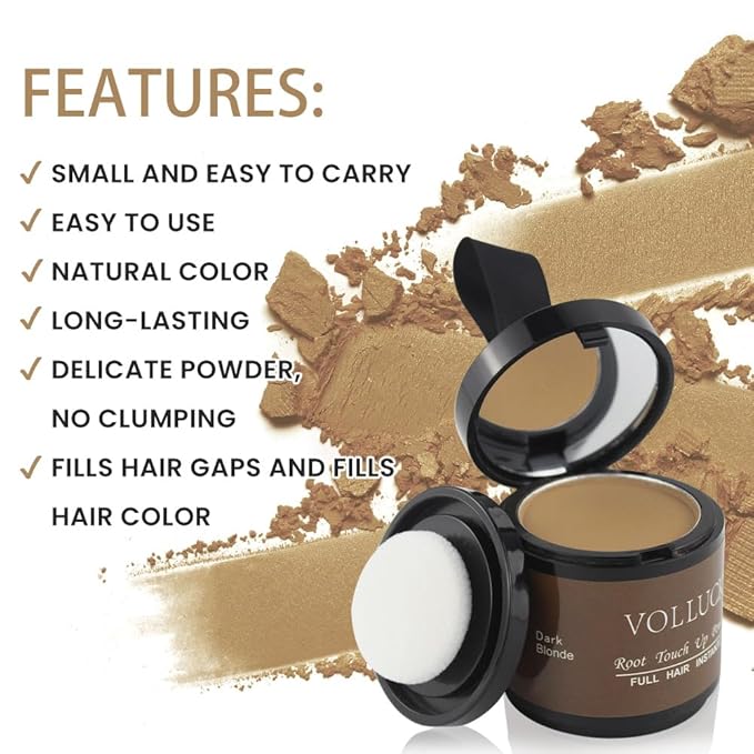VOLLUCK Root Touch up Powder, Instant Hairline Powder for Thinning Areas and Gray Hair Coverage, Natural and Non-greasy Root Cover up for Women and Men (Dark Blonde, 0.35 Ounce)