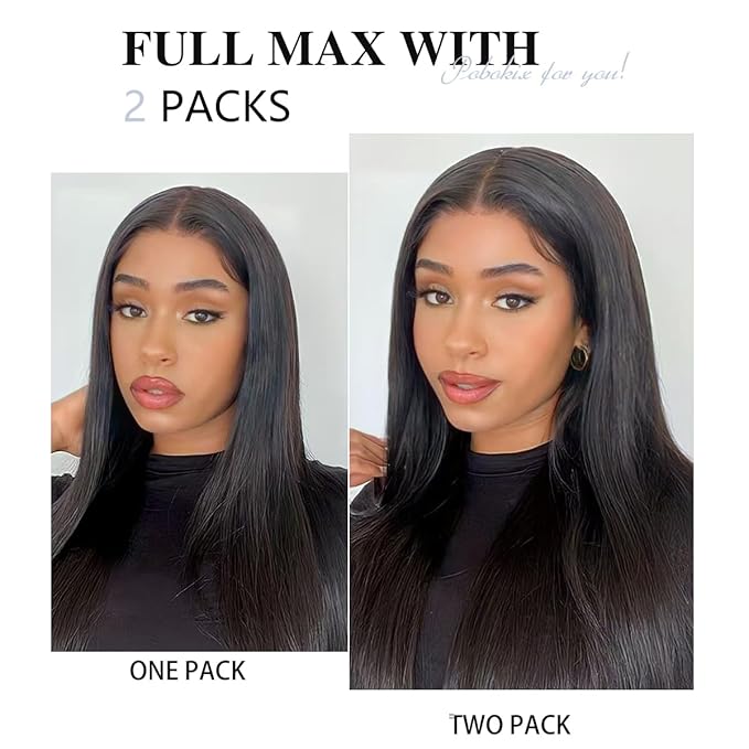 Straight Clip in Hair Extensions Real Human Hair 2 Pack 240g Seamless Clip in Hair Extensions for Women Full Max with 16Pcs PU Skin Weft 24inch Natural Black