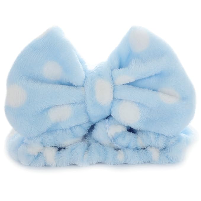 Hairizone Cute Makeup Headbands for Face Wash Shower Spa Elastic Head Band with Soft Big Bow Hair Band for Women Wrap (Pink/Blue)