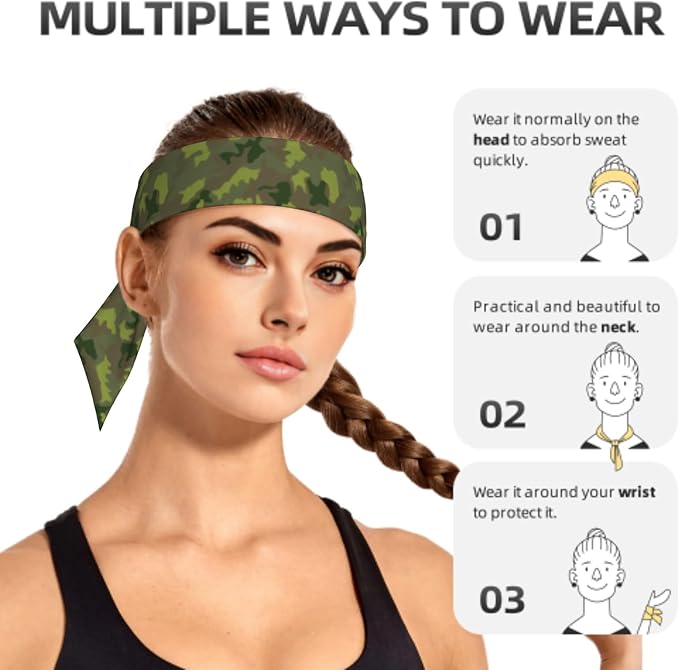 Sports Tie Headband Bandana Running Athletic Sweat Band Elastic Adjustable Sport Head Tie for Men Women Head Ties Ninja Tie Headbands Tennis Sweatbands Soccer Basketball Teams Running Head Band