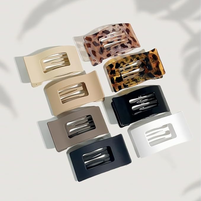 8PCS Rectangle Flat Hair Clips 3.74' Stylish Medium Barrettes for Women Girls Strong Hold Lying Down French Duckbill Claw Styling Hair Accessories for Thin Thick Hair