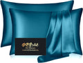Silk Pillowcase 2 Pack, Natural Mulberry Silk Pillow Case, Anti Acne Silk Pillowcase for Hair and Skin, King Size Silk Satin Pillowcase Set of 2 with Hidden Zipper, Gifts for Women Men, Teal