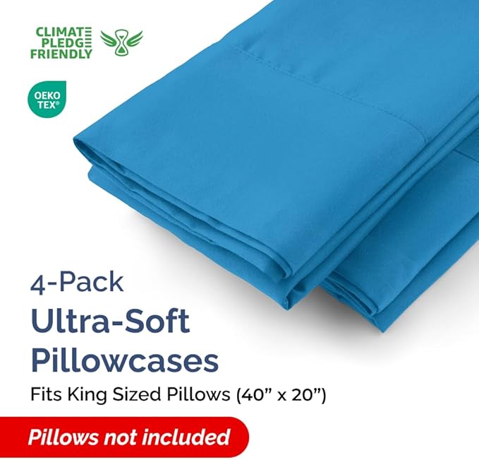 King Pillow Cases - 4 Pack - Super Soft Pillowcase Covers - Envelope Enclosure - Hotel Quality Pillow Protectors - Wrinkle Free, Shrink & Stain Resistant - Machine Washable - 20" x 40" (Denim Blue)
