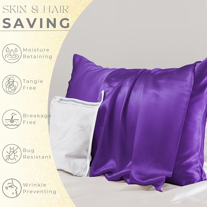 PROMEED 23 Momme Silk Toddler Pillowcase 13x18, Both Sides Highest Grade 6A+ Mulberry Silk Pillow Case Travel Size with Laundry Bag (Toddler/Travel-13 x18, Purple)