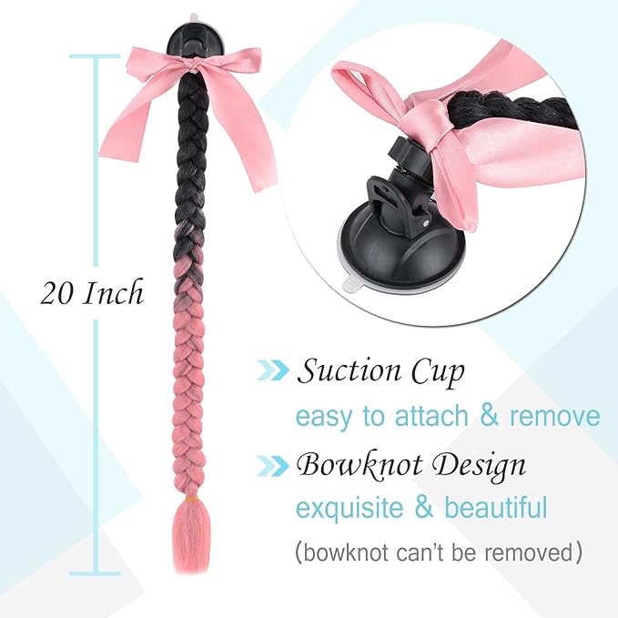 SEGO 1PCS/2PCS Helmet Pigtail Braids with Detachable Suction Cup Bowknot Ponytail Hair Many Colors (Helmet not Included)