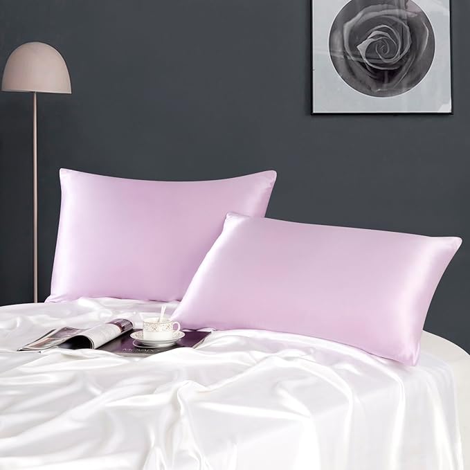 ZIMASILK 100% Pure Mulberry Silk Pillowcase for Hair and Skin Health,Soft and Smooth,Both Sides Premium Grade 6A Silk,600 Thread Count,with Hidden Zipper,1pc (King 20''x36'',Light Purple)