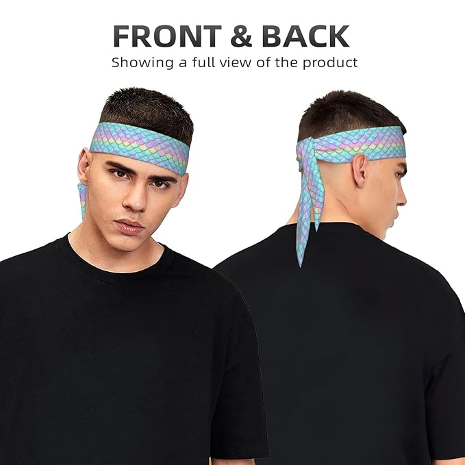 Men Women Beauty Skinny Sports Sweatbands Head Accessories for Running Fitness Shower, Long Multi Style Beautiful Mermaid Fish Scale Head Ribbon Headwear