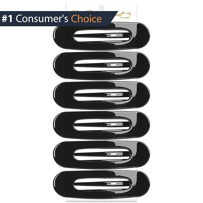 RC ROCHE 6 Pcs Flat Claw Hair Clips for Women Lay Down Barrettes No Crease Side Slide Thick Long Hair Duckbill French Against Head Jaw Claw Styling Clamp, Medium Black
