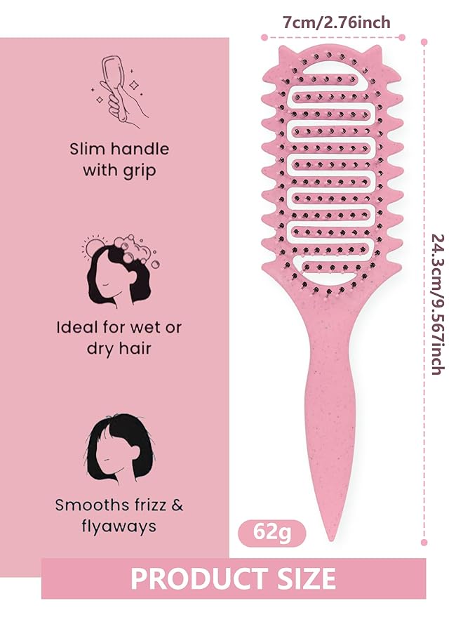Curl Defining Brush for Curly Hair, 2025 Vented Detangling Brush for Wet, Curl Styling Brush for Women, Less Pulling, Defines & Shapes, Great Gift for Curly Hair Women (Pink)