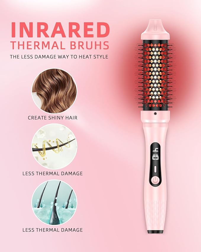 DORISILK Infrared Thermal Hair Brush for Sleek, Shiny Hair，1.5inch Heated Round Volumizer Faster Blowout, 5-Temp，Heated Round Brush for Curling and Straightening，Dual Voltage for Travel Using