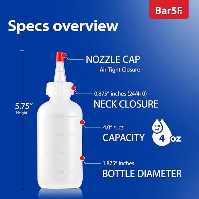Soft Squeeze Hair Applicator Bottle for Hair Treatment, Scalp Oil, Root, Color, 4 Ounce Translucent with Measuring Scale and Cap, BPA Free, 2 Pack