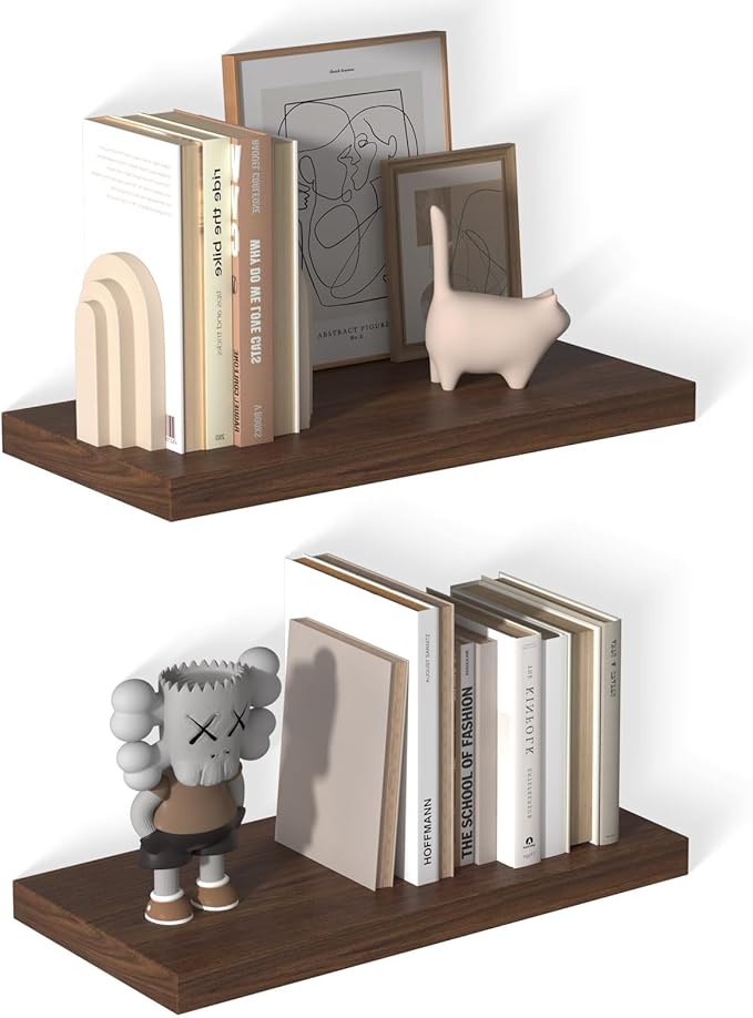 12 Inch Deep Floating Shelves for Wall 2 Pack Floating Shelves Large Storage Space Wall Mount Shelf for Living Room Kitchen Bathroom 24" W x 12" D x 1.2" H Walnut