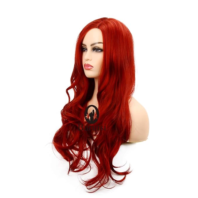 Baruisi Long Curly Wavy Red Wigs for Women Side Part Natural Looking Cosplay Synthetic Fiber Wig Heat Resistant Replacement Hair