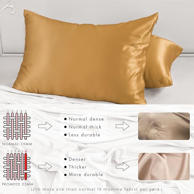 PROMEED 23 Momme Mulberry Silk Pillowcase for Hair and Skin - Both Sides Premium Natural Silk Pillow Case, Grade 6A+ Soft Cooling Pillow Cases, 1pc (Standard 20"x26", Gold)