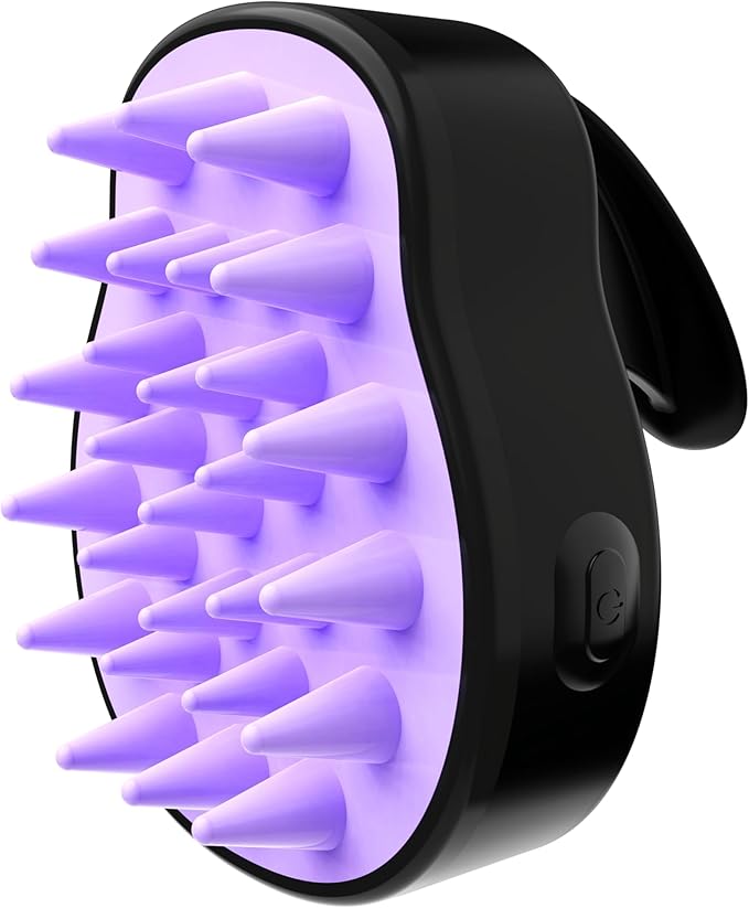 Sonic Scalp Scrubber- Electric Scalp Massager for Hair Growth, Water Resistant Vibrating Head Massager & Dandruff Removal, Scalp Exfoliator (Blue) (Black-Purple), 4.5 Ounce