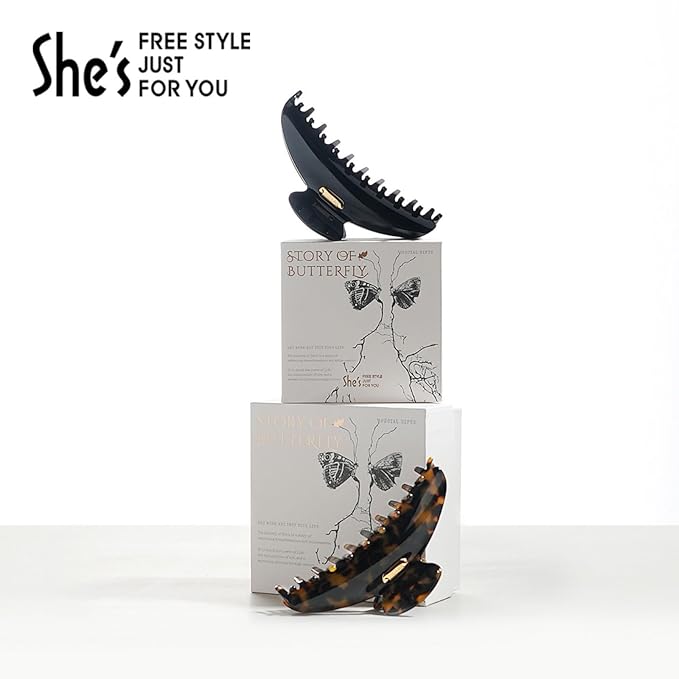 Acetate Hair Clip for Women, SHE'S FREE STYLE JUST FOR YOU [2024 New] Premium Tortoise Shell Hair Claw Clips, Butterfly Hair Accessory (Tortoise-Butterfly)