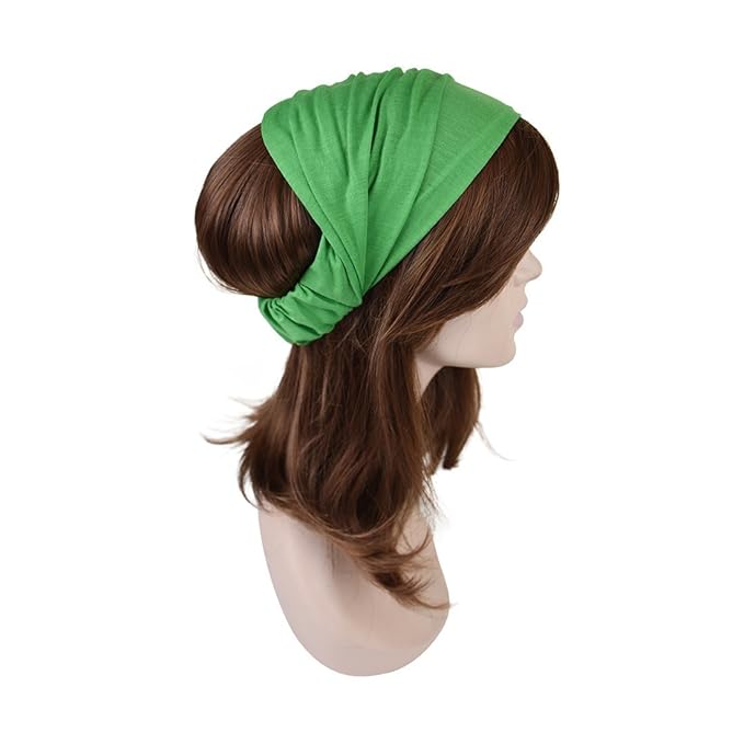 Motique Accessories Green Wide Cotton Head Band Solid Boho Yoga Style Soft Hairband