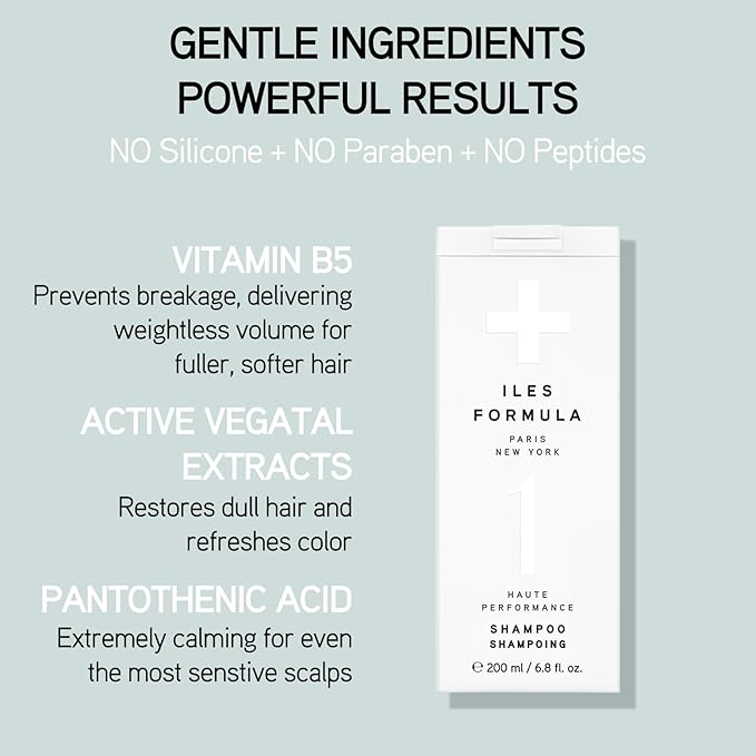 ILES FORMULA Haute Performance Shampoo + Conditioner + 100% Silk Hair Tie Set – Deep Cleanse, Detangle & Repair Damaged Hair – Color Safe, Sulfate-Free, for All Hair Types & Extensions (200 ml Each)