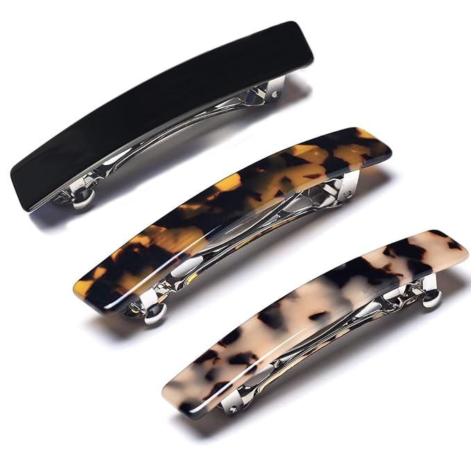 Fsmiling Hair Barrettes for Women French Hair Barrette Clip Small Acetate Hair Clips Barrette No Slip Hair Accessories 3-Pack