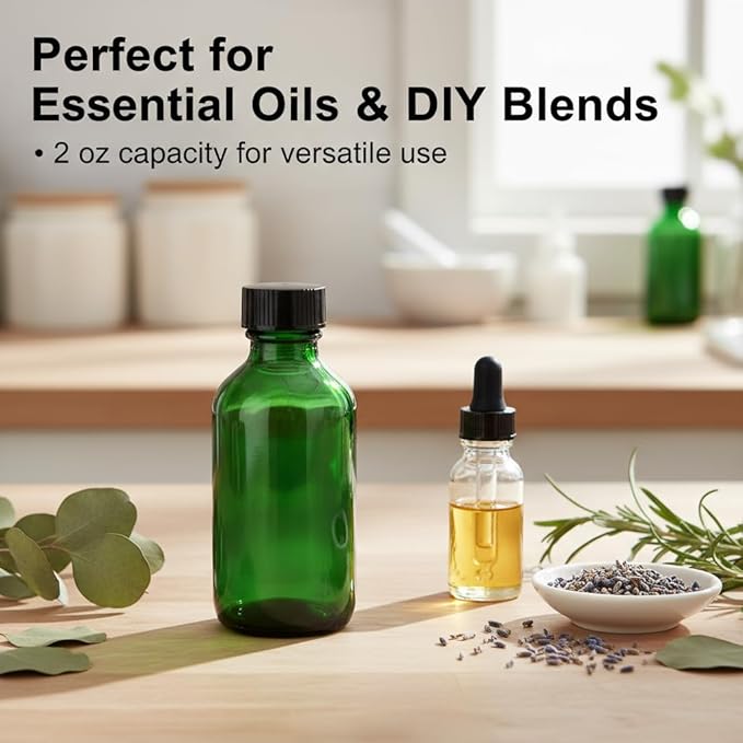 DIDITIME 2 oz Shot Bottles with Caps & Stainless Steel Funnels, Juicing Bottle Reusable Glass, 60ml Small Jars with Lids for Potion, Ginger Shots, Oils, Juice (olive green, 24-pack)