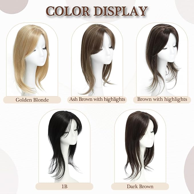 UDU Hair Toppers for Women with Thinning Hair - Synthetic Fiber Highlights, Ash Brown, Multi-layer Long Straight & Wavy Clip in Wiglets with Fringe Bangs