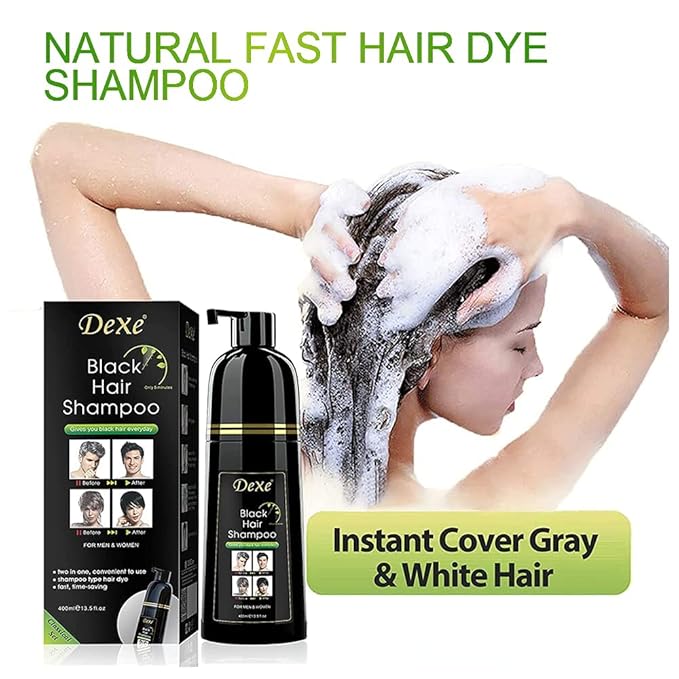 Dexe Hair Dye Shampoo 14.1 Fl Oz, Gray Hair Coverage, Black Hair Dye, Hair Color Shampoo, Black Hair Shampoo for Men & Women