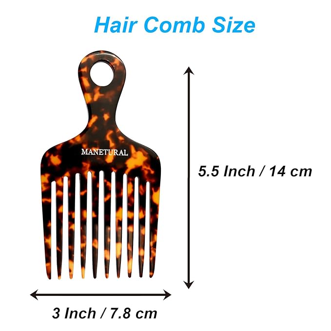 14MX Long-Tooth Comb/Afro Hair Lift Combs for Women's Curls and Men's Beards - Hand-Made, Hand-Crafted Beauty for Effortless Styling (Tortoise, 2 PACK)
