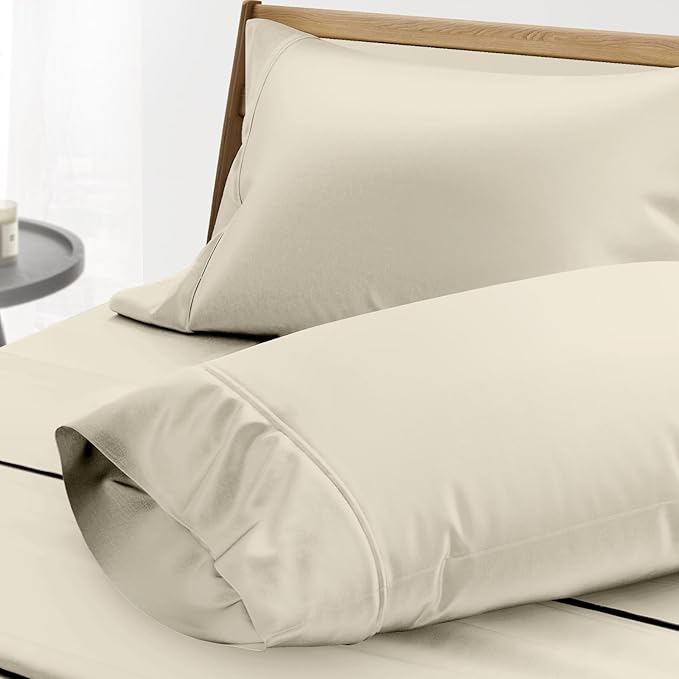 THREAD SPREAD 100% Egyptian Cotton Pillow Cases King - 1000 Thread Count Pillow Cases King Size Set of 2, Soft Cooling & Breathable Extra Long Staple Sateen Weave Cotton Pillow Covers for Bed - Ivory