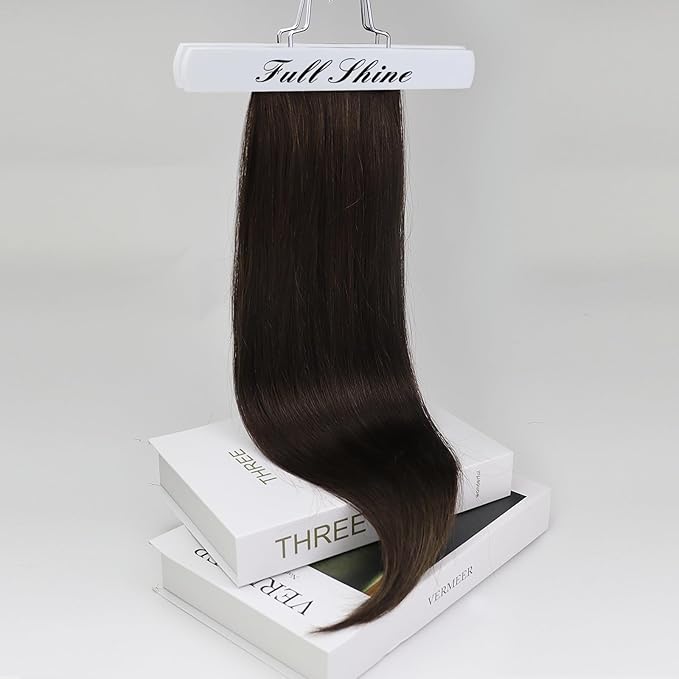 Full Shine Brown Human Hair Clip in Extensions 20 Inch Straight Dark Brown Clip in Hair Extension Lace Weft Real Human Hair Clip ins for Thin Hair 3 PCS 60 G