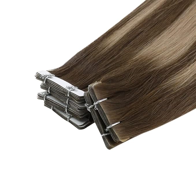 Full Shine Virgin Injection Tape in Hair Extensions Real Human Hair Color 4/27/4 Balayage Tape in Extensions 16 Inch Machine Remy Seamless Human 5Pcs 10Gram Invisible Injected