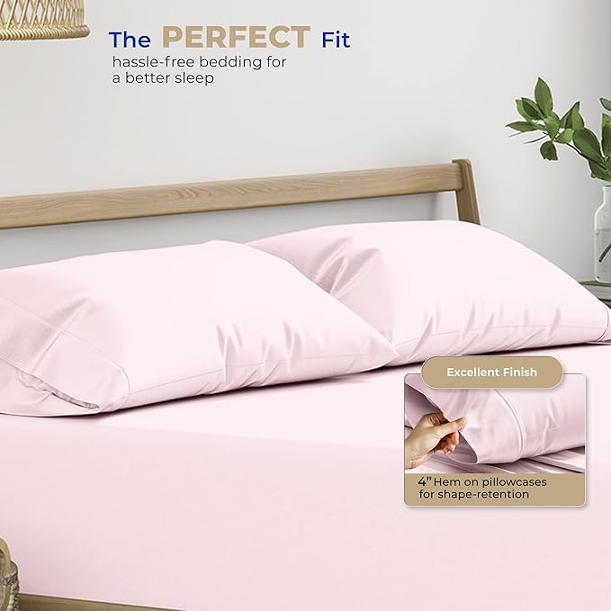 THREAD SPREAD 100% Cotton Pillowcases Standard/Queen Size Set of 2-400 Thread Count Cotton Pillowcases, Soft Cooling Sateen Weave Pillow Cases for Sleeping, Set of 2 Pillow Covers (Soft Blush)