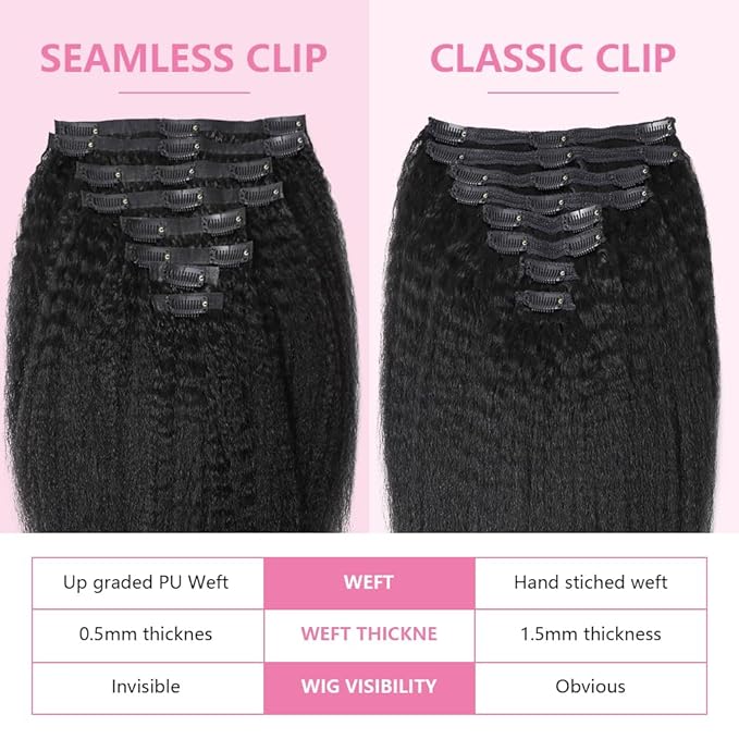 Seamless Clip In Hair Extensions Human Hair Invisible Pu Skin Weft Kinky Straight Seamless Clip Ins For Black Women Real Human Hair Extensions 8pcs With 18clips Per Set 120g (20inch,Natural Black)