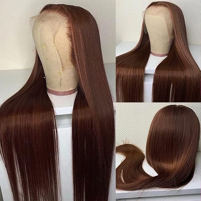 Hermosa 13x4 Brown Lace Front Wigs Human Hair 180 Density Hd Straight Lace Frontal Human Hair Wigs Pre Plucked Hairline 4# Brown Wig 24 Inch
