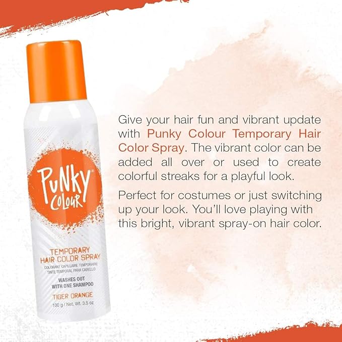 Punky Temporary Hair Color Spray – Tiger Orange, Instant Vivid Temporary Hair Dye for Women, Wash Out, Hair-Color Spray, 3.5 oz, 2 Pack