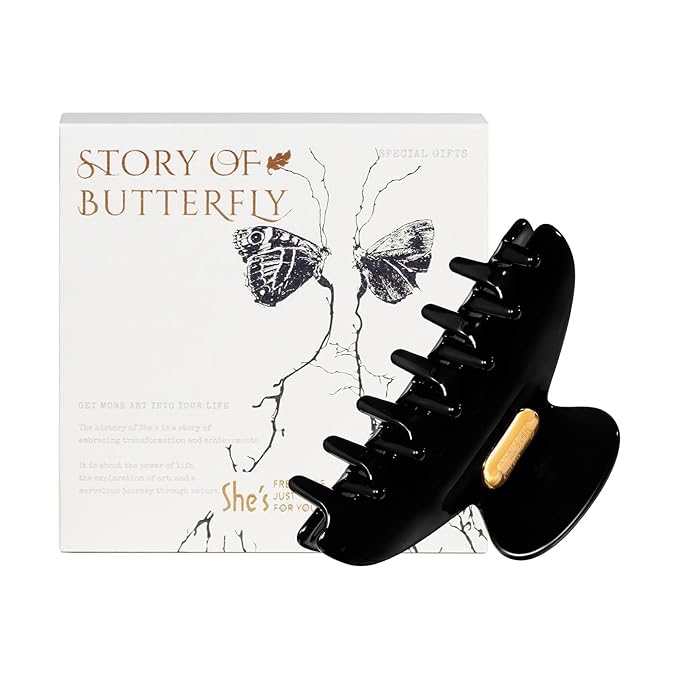 Acetate Hair Clip for Women, SHE'S FREE STYLE JUST FOR YOU [2024 New] Premium Tortoise Shell Hair Claw Clips, Butterfly Hair Accessory (Black-3.4")