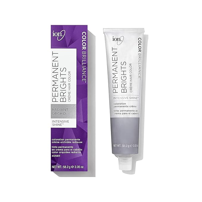 Ion Permanent Brights Creme Hair Color Radiant Orchid, Vegan, Cruelty Free, PPD Free, 100% Gray Coverage, Long Lasting, Fade Resistant Color, 2.05 oz
