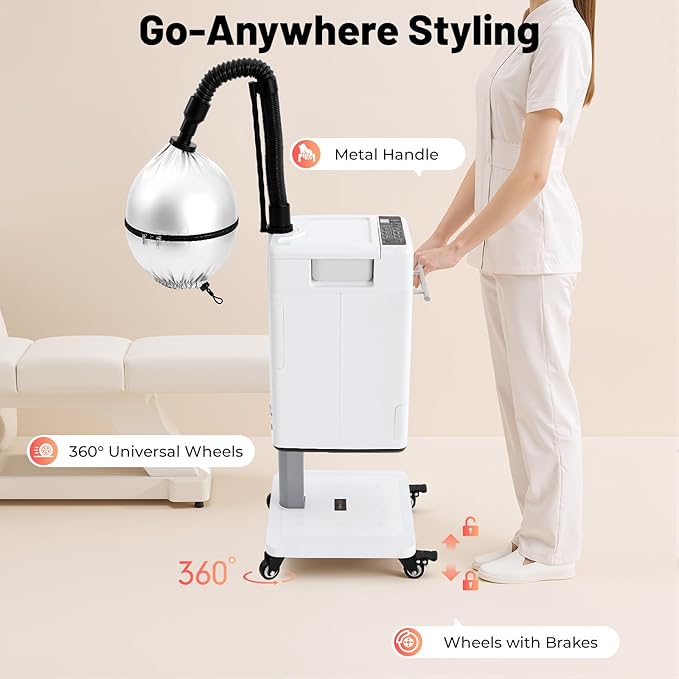 110v 500w Nano Hair Steamer Machine, Multifunctional Hair Dyeing Machine with 4 Wheels and 2 Steam Caps, 500W Hair Color Processor for Hairdressing Salons, Barber Stores, Beauty Salons