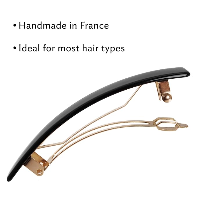 Black Hair Barrette for Thin Hair, Classic Rectangle French Barrette for Women, Lightweight and Comfortable, Strong Hold | France Luxe